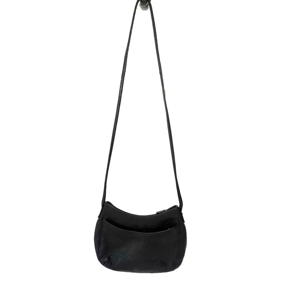 Fossil Vintage Y2K Purse Black Leather Small Crossbody Bag Key Charm